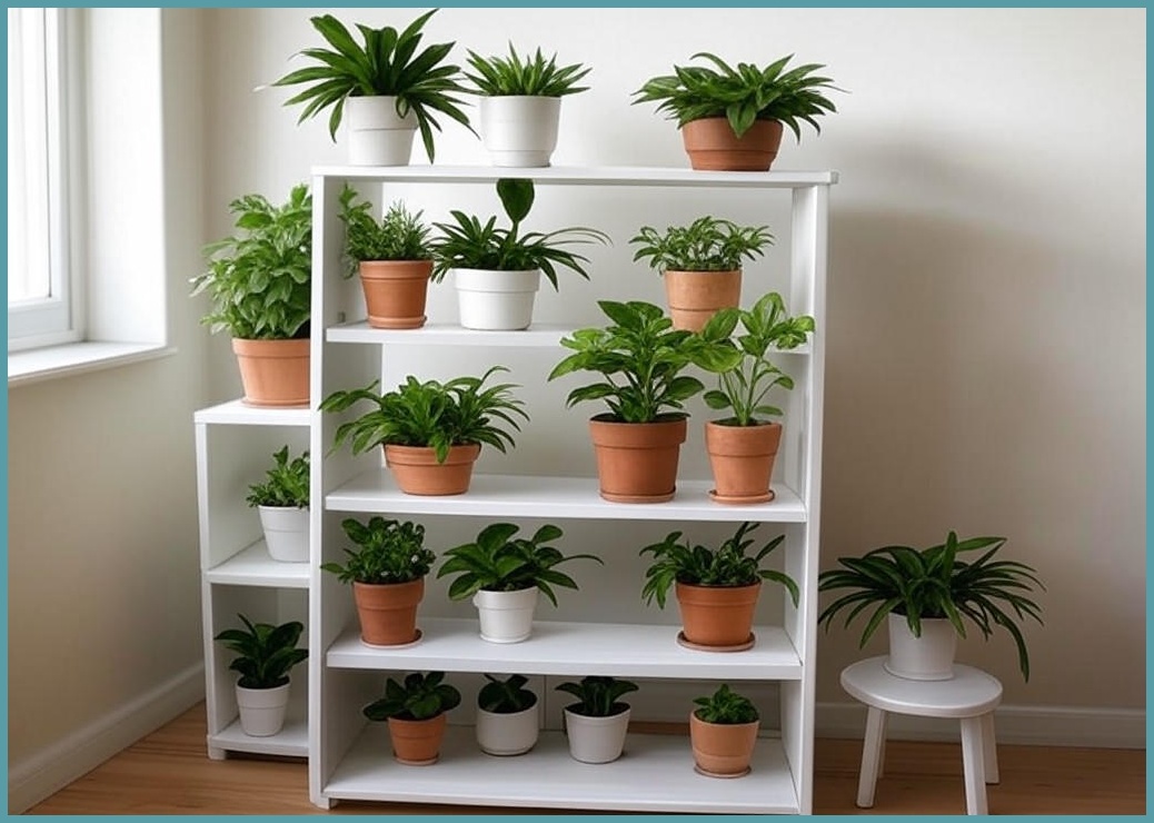 CKLIVING 화분정리대 인테리어 다용도 선반 받침대, 화이트윌넛, 4단