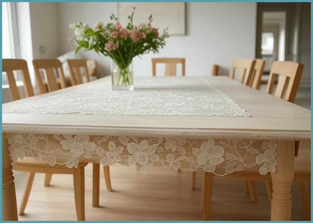 데코리아 북유럽스타일 방수코팅 레이스식탁보 와이드 TR-677
