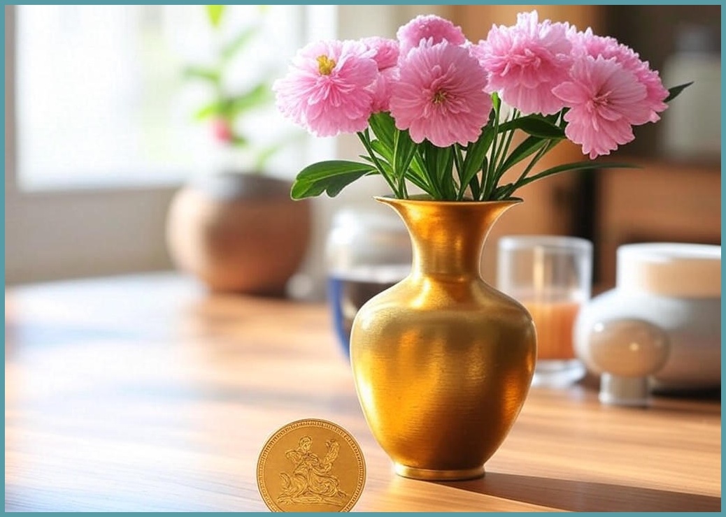 마벨인홈 조화 골드화병 세트, 핑크꽃다발세트, 1세트