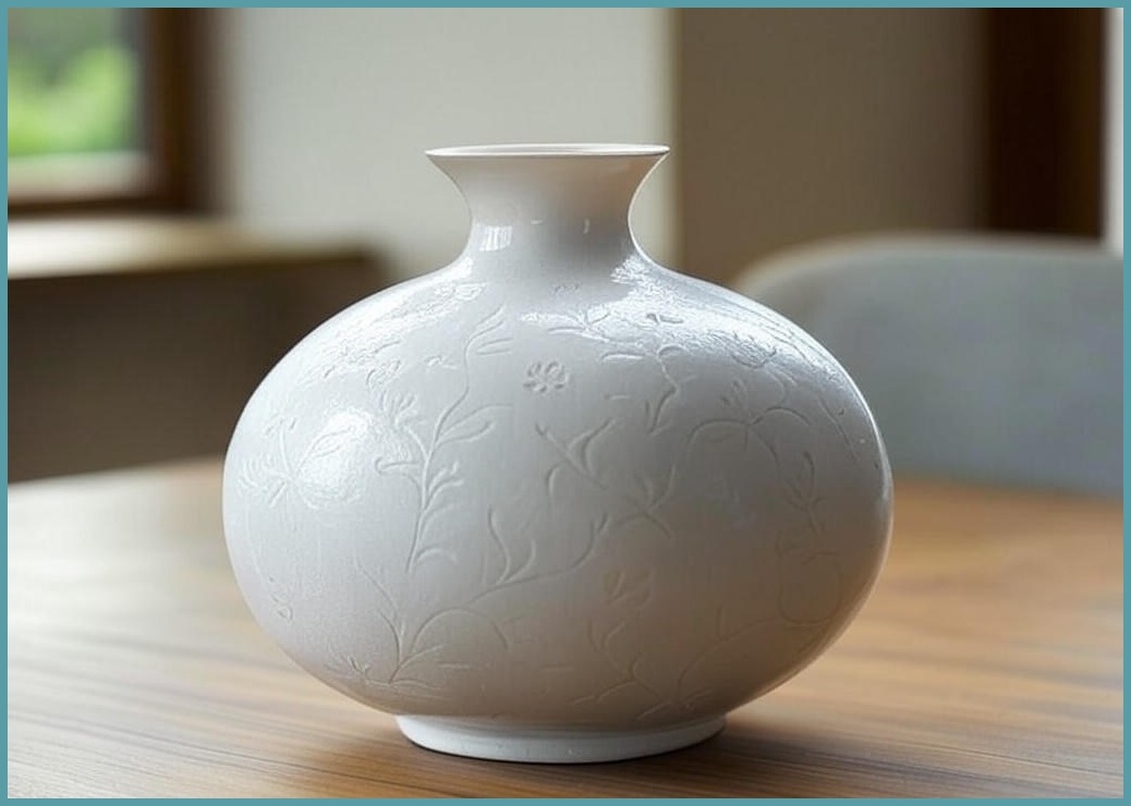 바이아 원형 세라믹 도자기 화병, 화이트 - 이미지 1