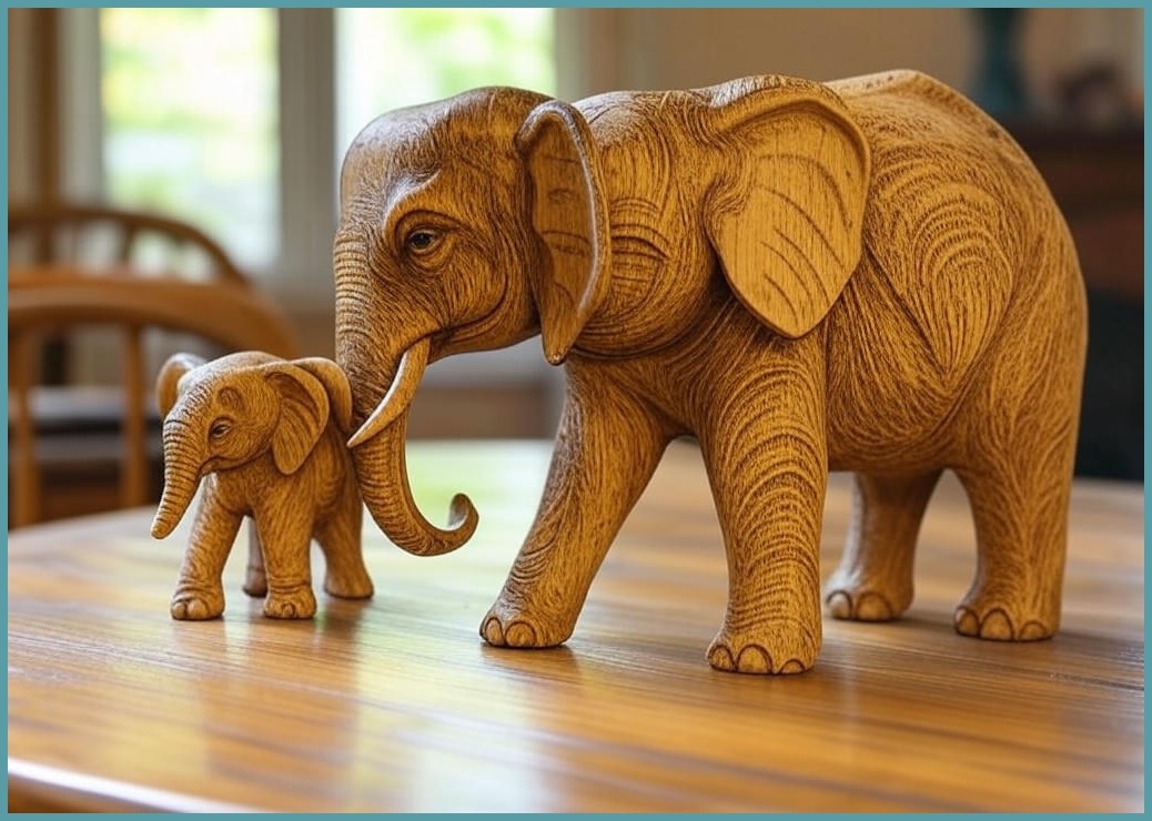 행운을 부르는 코끼리 재물 조각상 피규어 소품 복 장식품 2P 세트, 1세트(대/소)