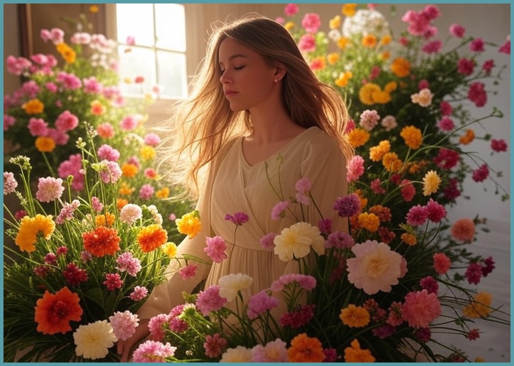 아트블루 꽃의 여인 인물 추상화 북유럽 감성 그림 인테리어 액자, 6_꽃속의 소녀( 정사각 캠퍼지)_아크릴O