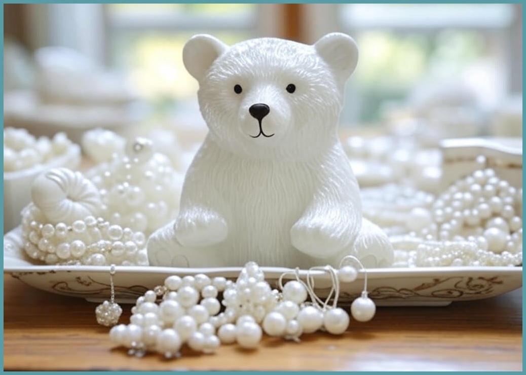 인테리어소품 앉은 곰돌이 트레이 장식 주얼리 보관, 화이트